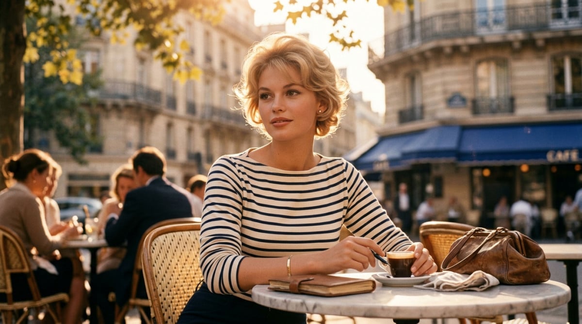 Jeune femme élégante inspirée du glamour français des années 1950