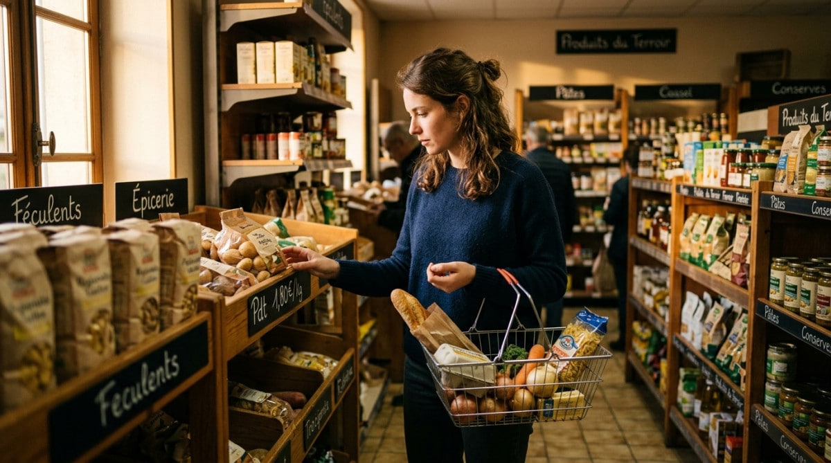 Jeune femme faisant ses courses avec un budget serré