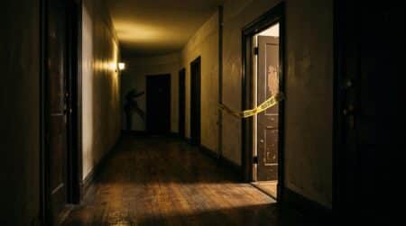 Couloir d'appartement vide avec porte entrouverte