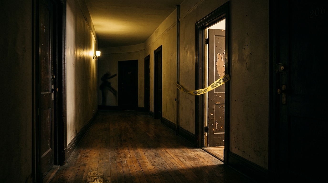 Couloir d'appartement vide avec porte entrouverte
