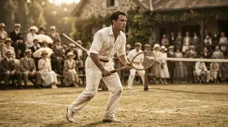 Joueur de tennis vintage sur un court dans les années 1920