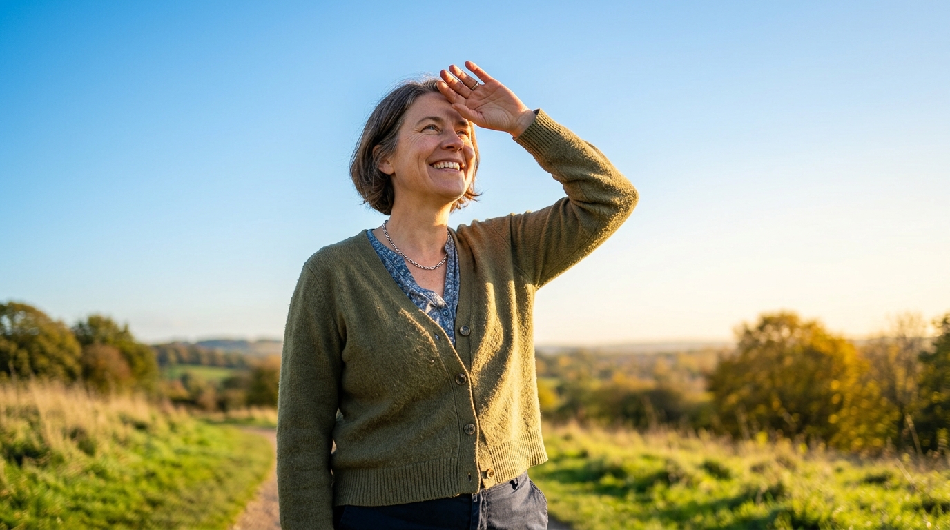 Personne regardant le ciel bleu avec espoir