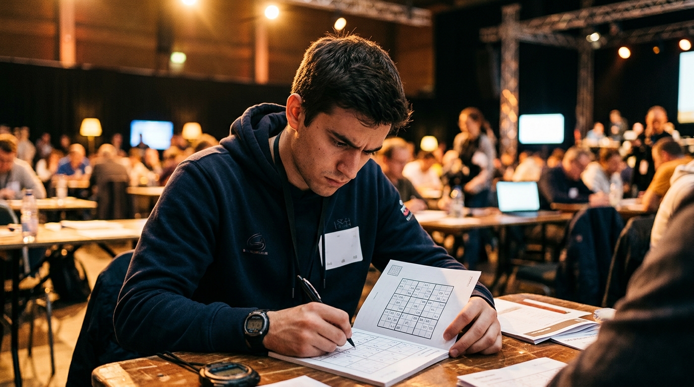 Joueur concentré pendant un championnat de sudoku