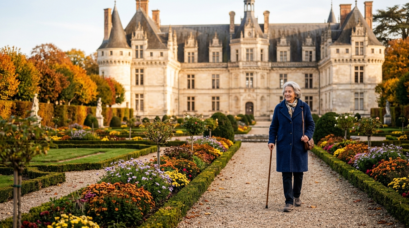 Promenade dans les jardins d'un château de la Loire