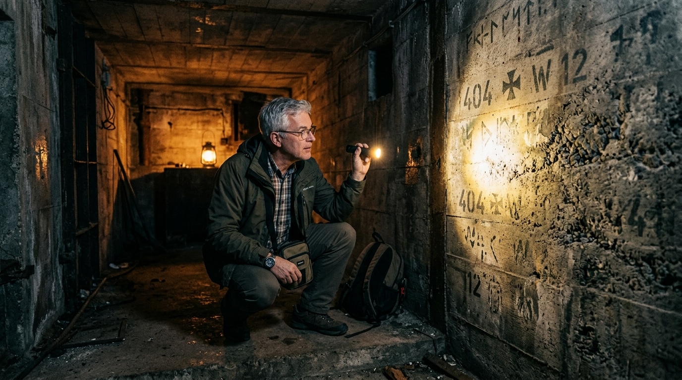 Visiteur explorant un bunker militaire de la guerre froide