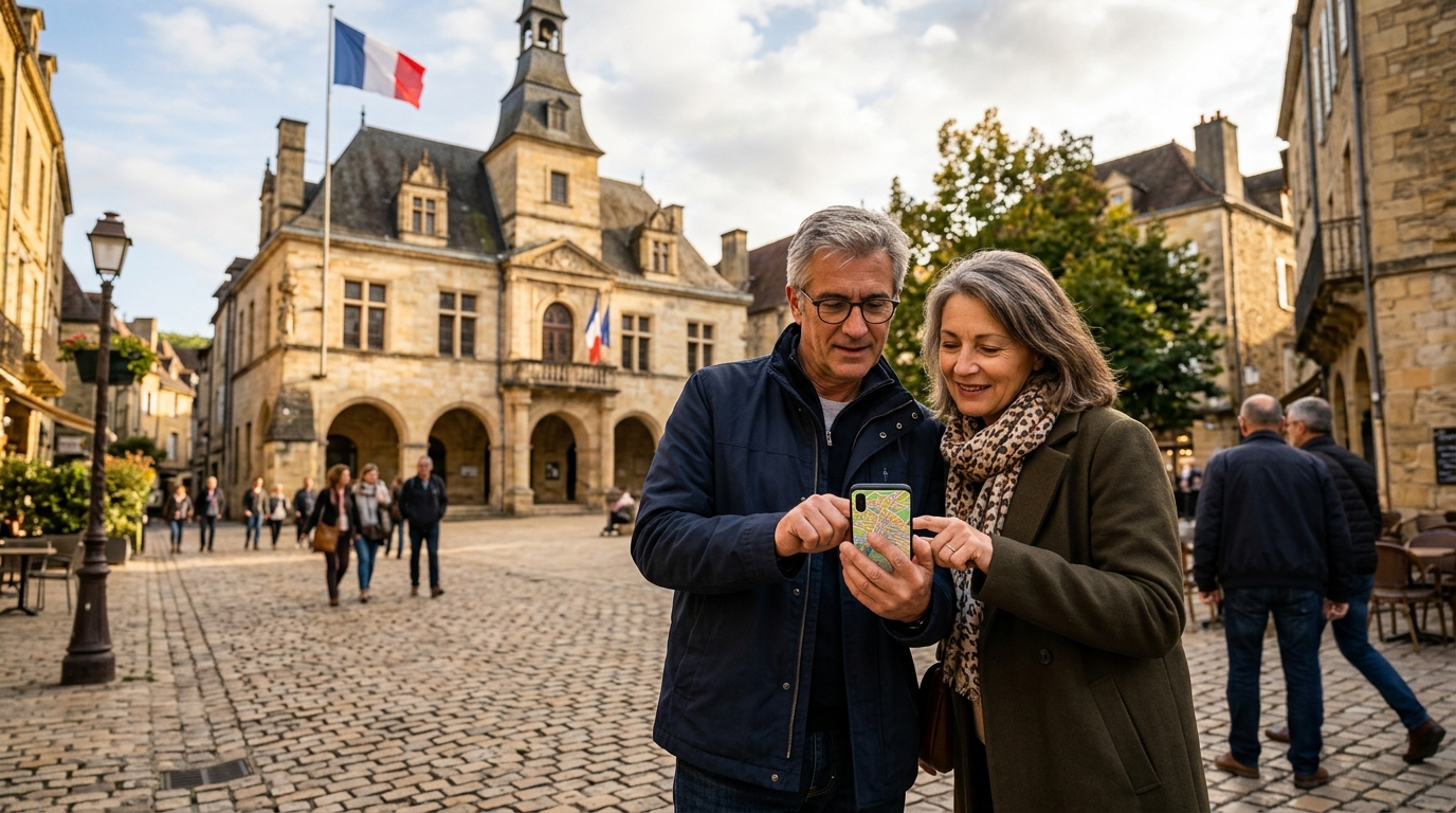 Visiteurs consultant la carte des lieux sans réservation