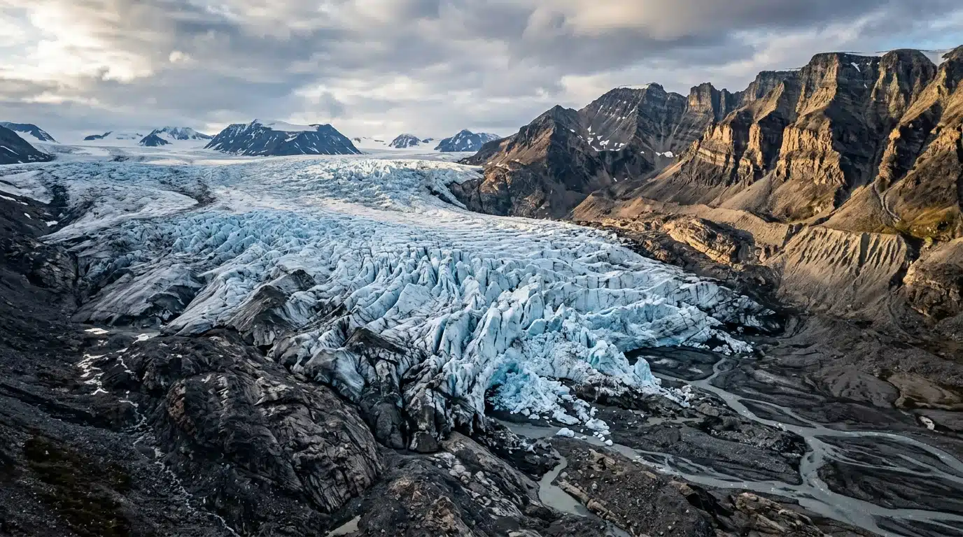 Glacier ancien érodant un paysage rocheux continental
