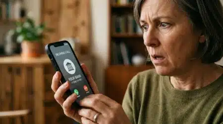 Main tenant un smartphone avec appel entrant suspect