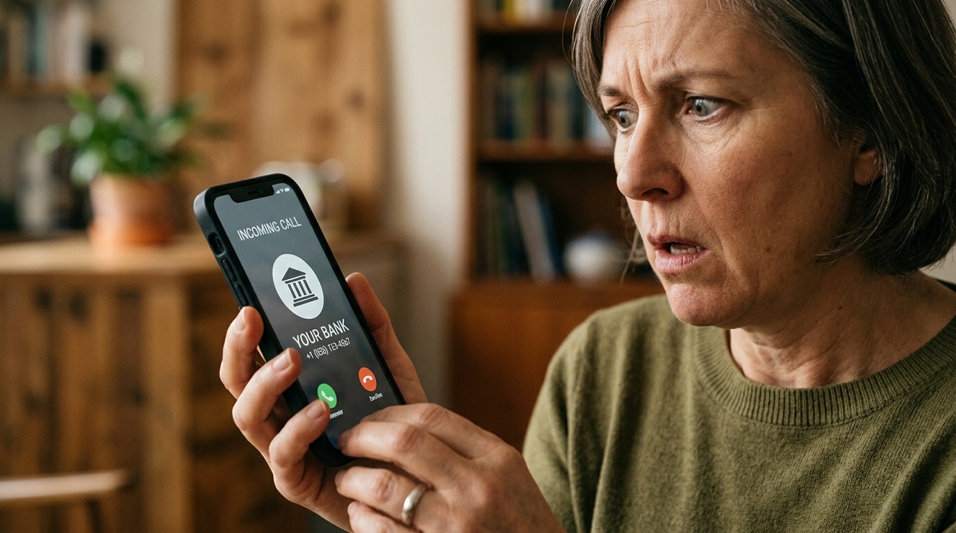 Main tenant un smartphone avec appel entrant suspect