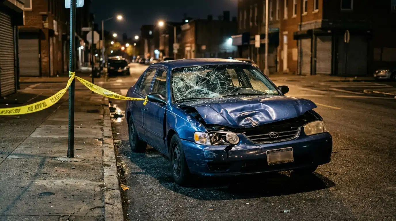 Scène de rue nocturne avec ruban de police jaune
