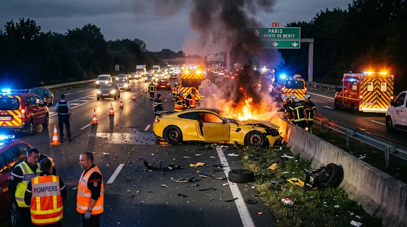 Lamborghini en feu, coupée en deux sur l'A3 : ses deux occupants n'ont pas survécu