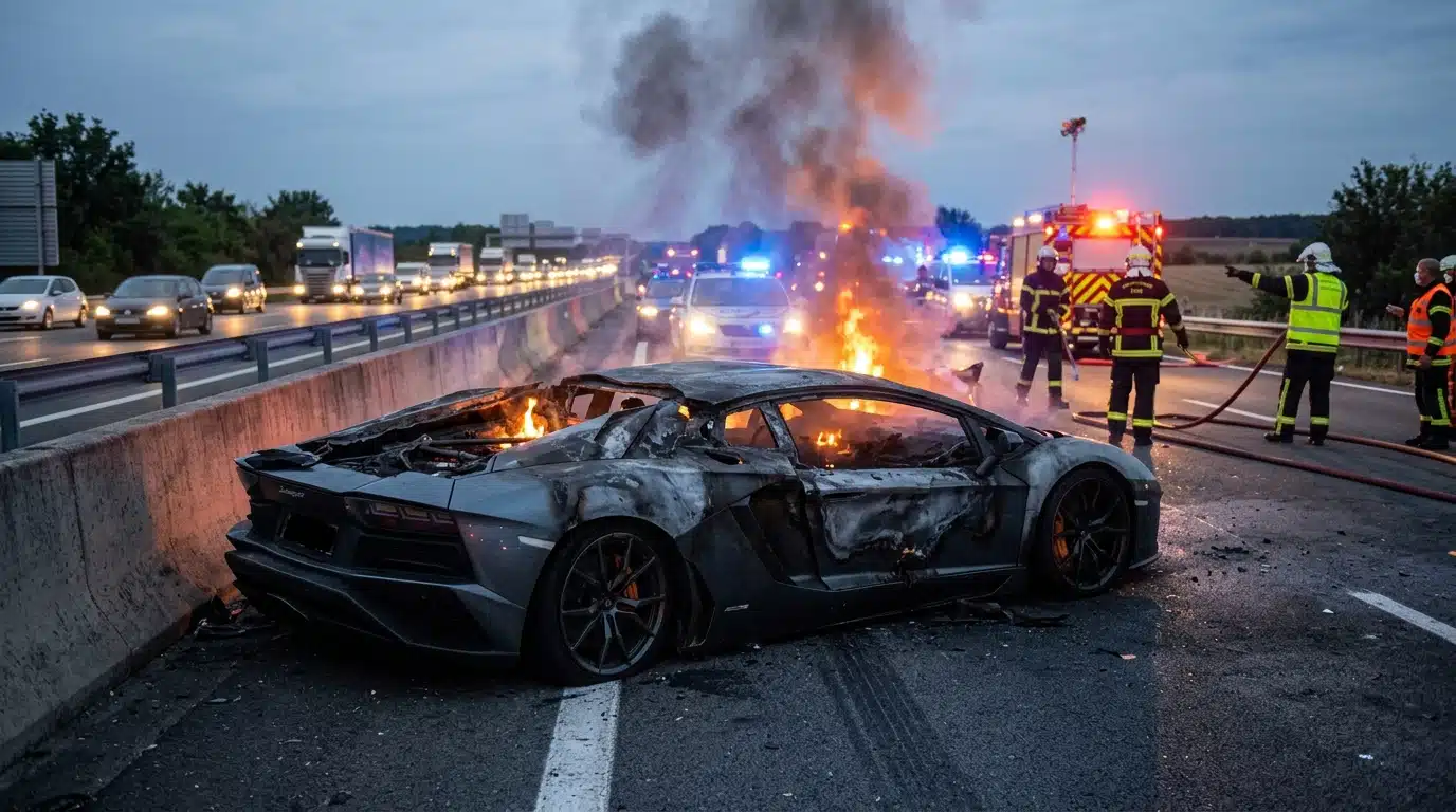 Lamborghini en feu, coupée en deux sur l'A3 : ses deux occupants n'ont pas survécu