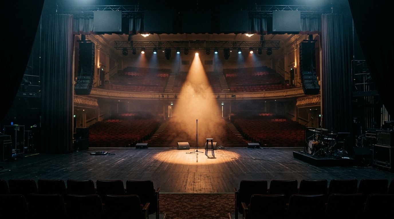 Scène de concert vide avec micro et projecteur