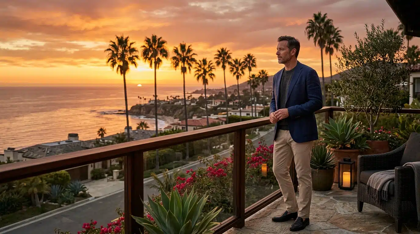 Le prince Harry sur une terrasse californienne au coucher du soleil