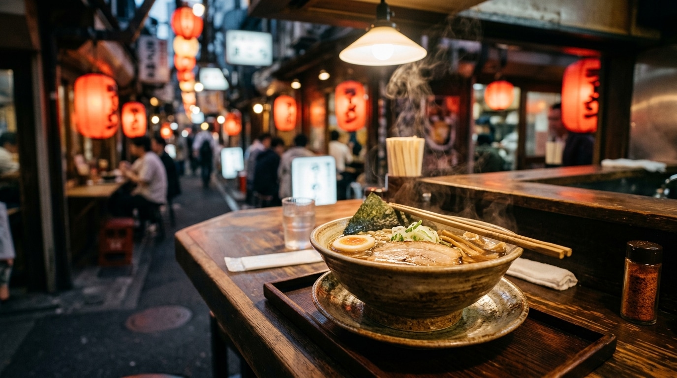 Bol de ramen fumant dans un restaurant japonais