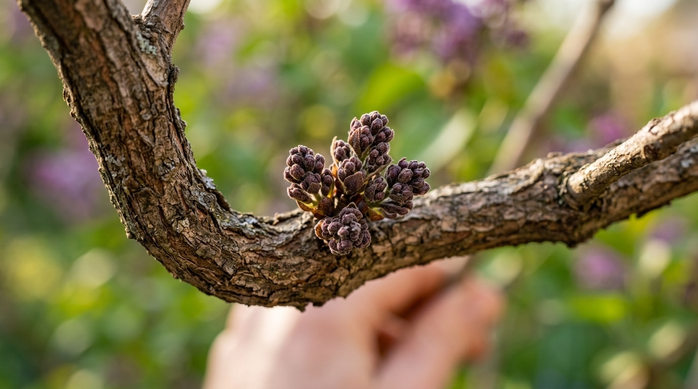 Gros plan sur bourgeons floraux dormants d'une branche