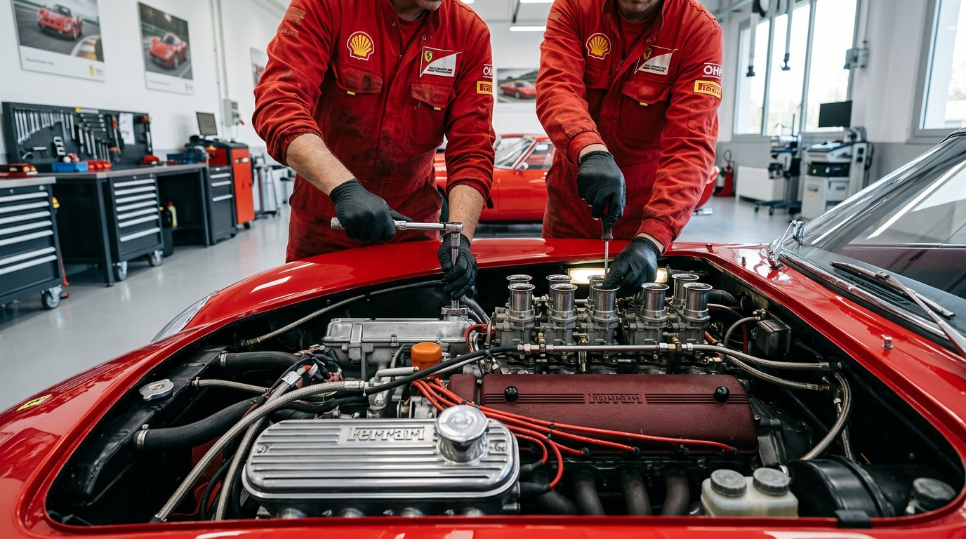 Mécaniciens Ferrari restaurant la F40 à Maranello