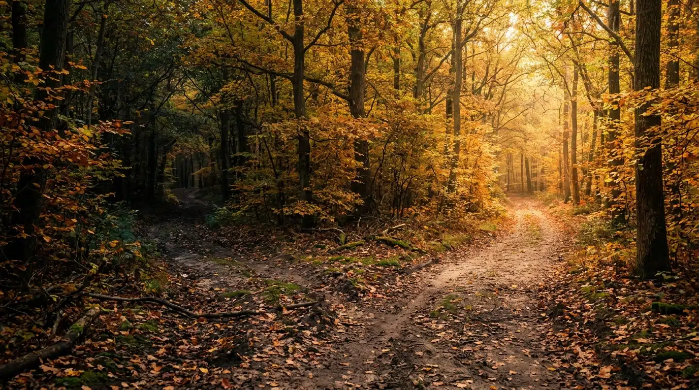 Deux sentiers divergents dans une forêt d'automne