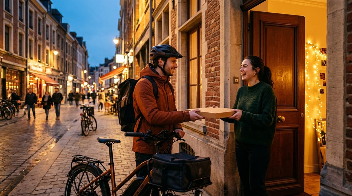 Livreur remettant une pizza à Lille