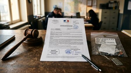 Document officiel de suspension de permis sur un bureau