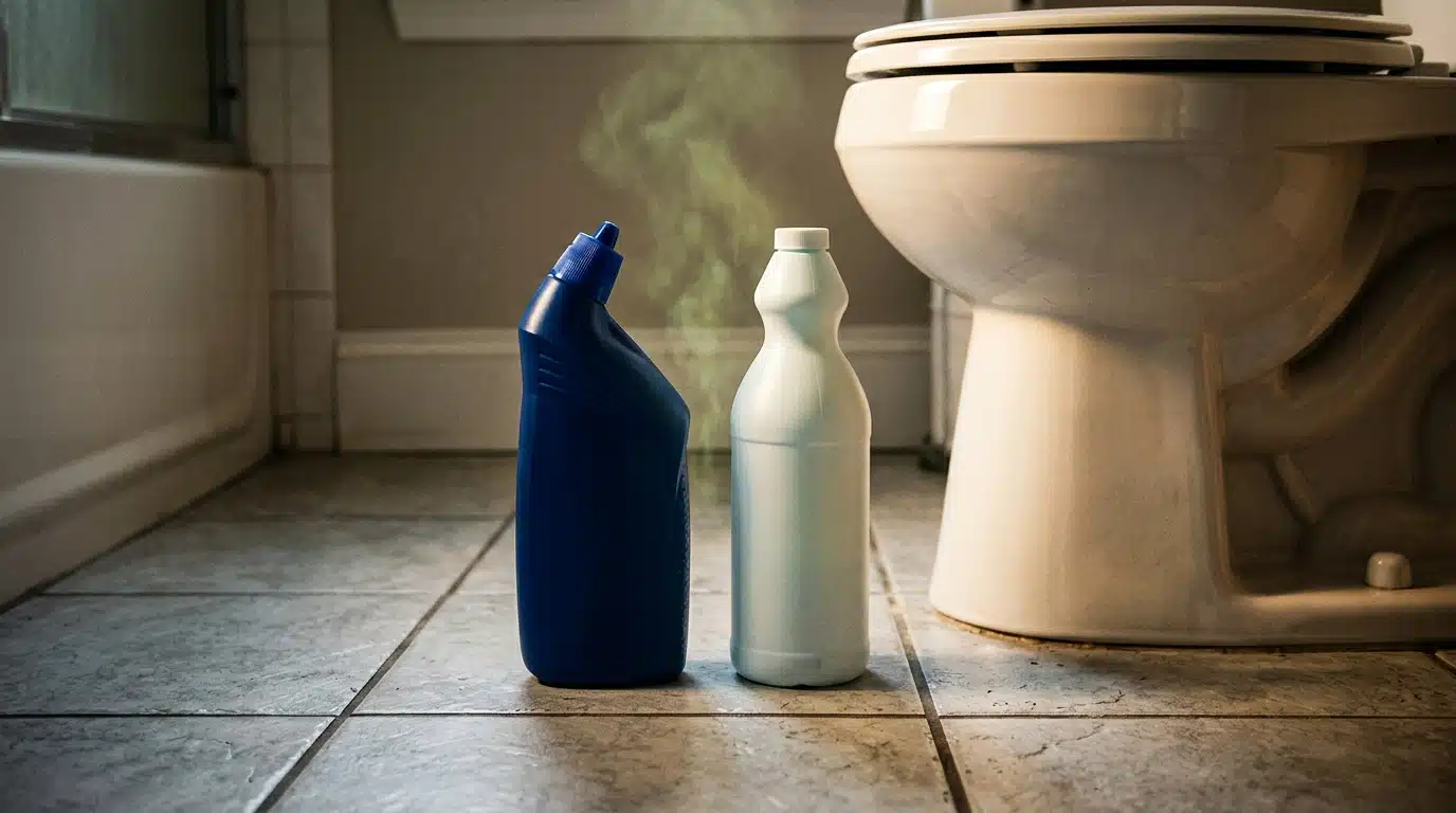 Bouteilles de javel et détartrant WC côte à côte