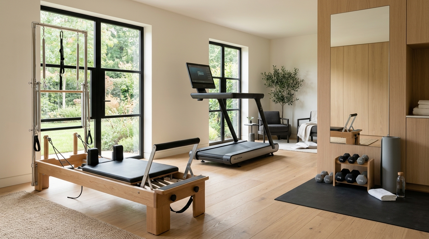 Studio de pilates avec reformer et tapis de course