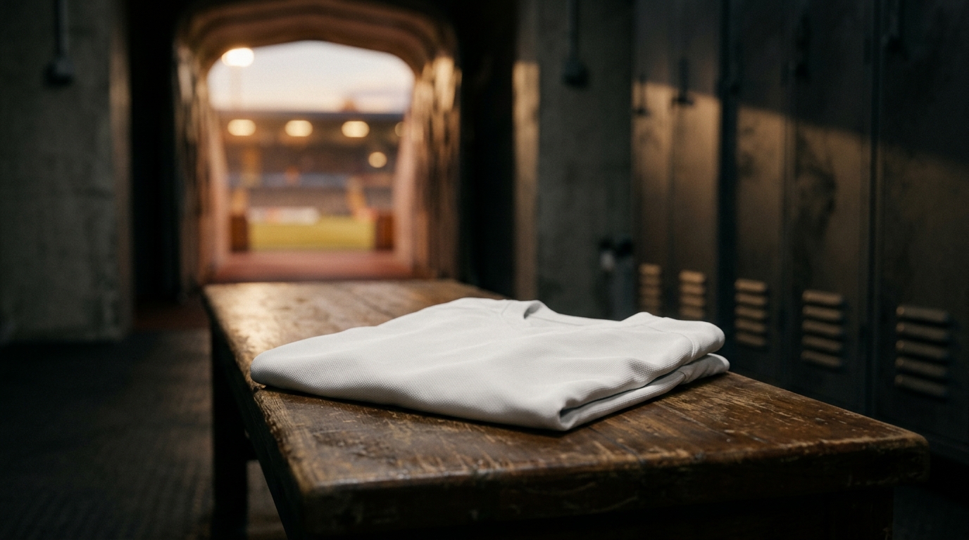 Maillot blanc plié sur un banc de vestiaire