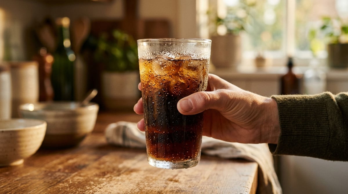 Main collant sur un verre couvert de condensation
