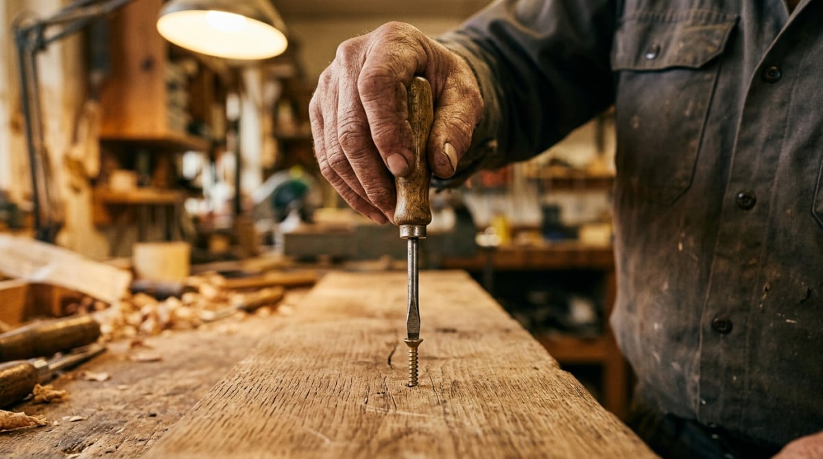 Main serrant une vis avec un tournevis dans le sens horaire