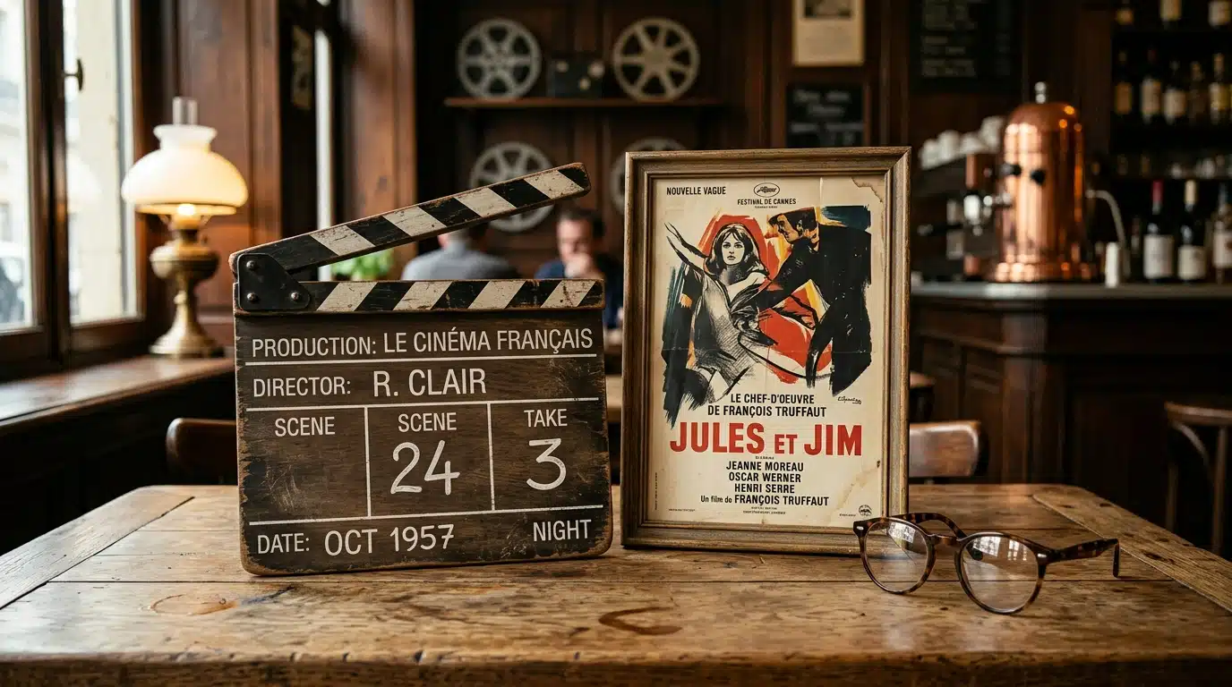 Clap de cinéma vintage sur table en bois