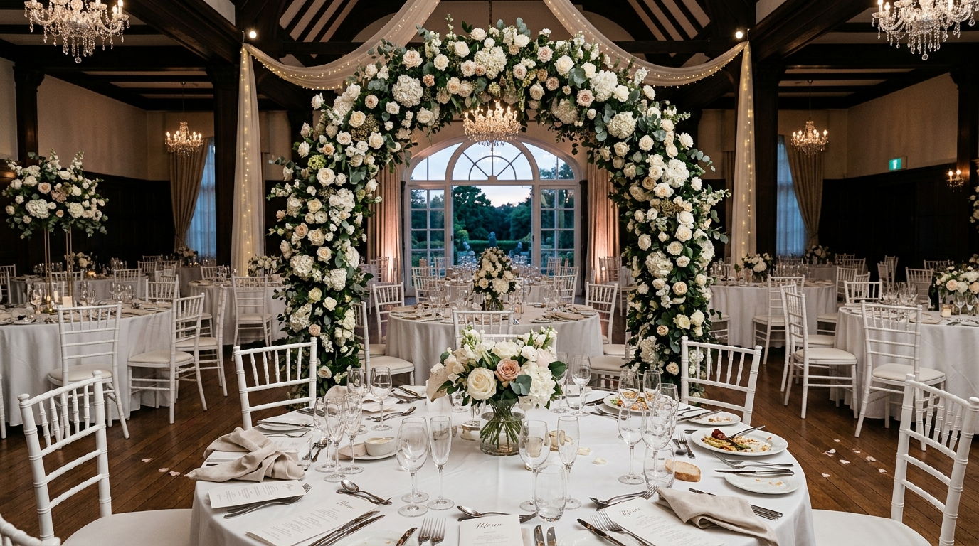 Salle de réception de mariage vide et abandonnée