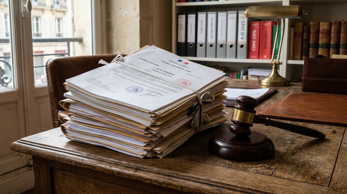 Documents officiels et marteau de justice sur bureau