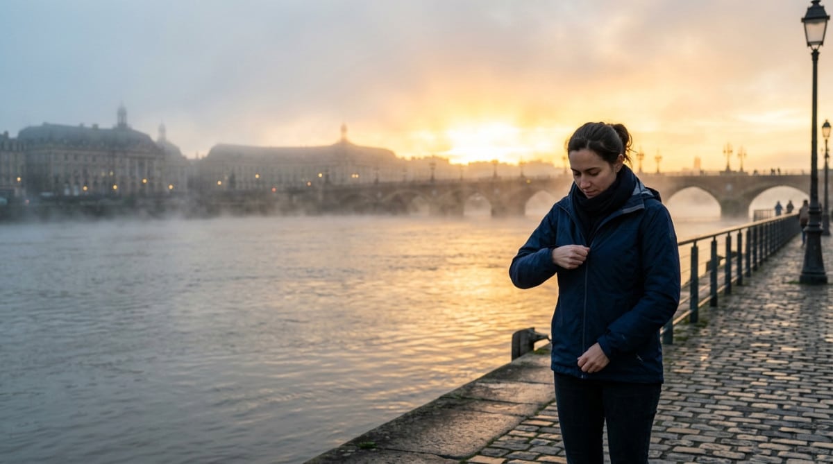 Matinée brumeuse et fraîche à Bordeaux au lever du jour
