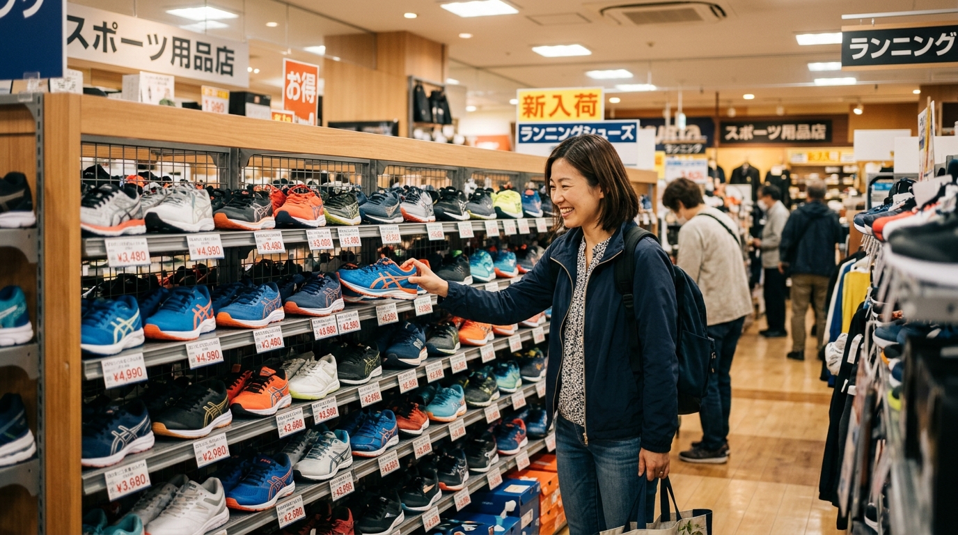 Rayon de magasin de sport avec baskets à prix accessible