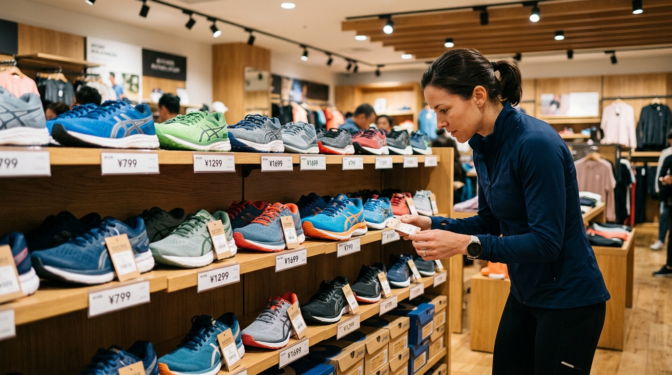 Rayon de chaussures de sport avec étiquettes de prix