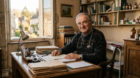 Médecin senior dans son cabinet de campagne