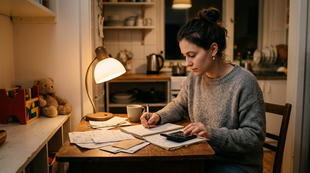 Mère seule calculant son budget mensuel à la maison