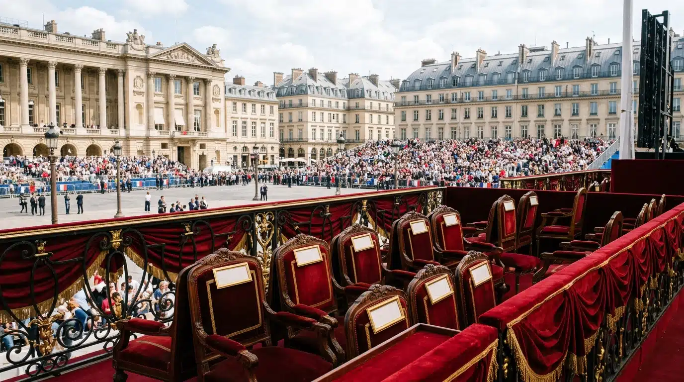 Sièges VIP vides face à une foule immense