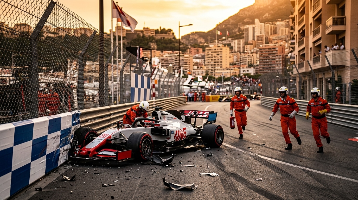 Monoplace de F1 accidentée contre un mur à Monaco