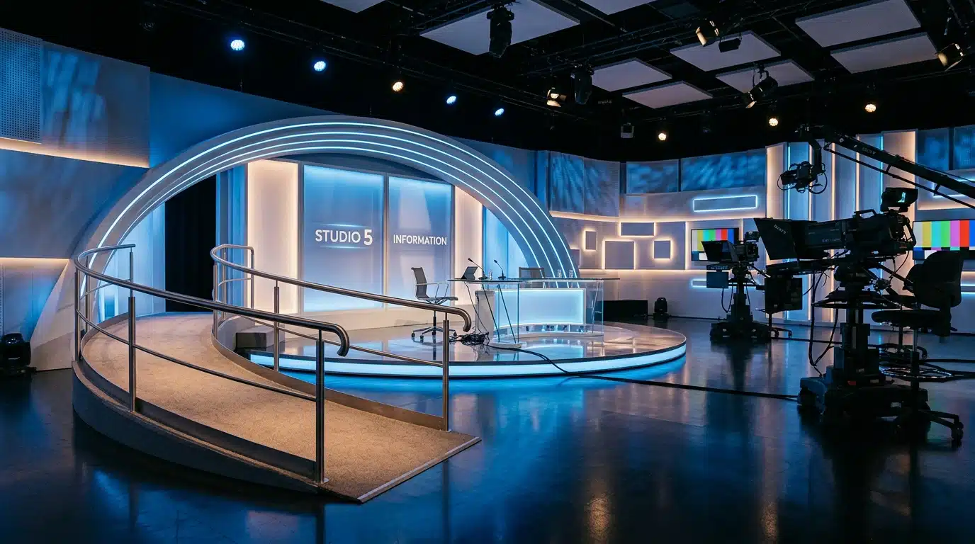 Plateau de télévision vide évoquant l'émission où l'annonce a été faite