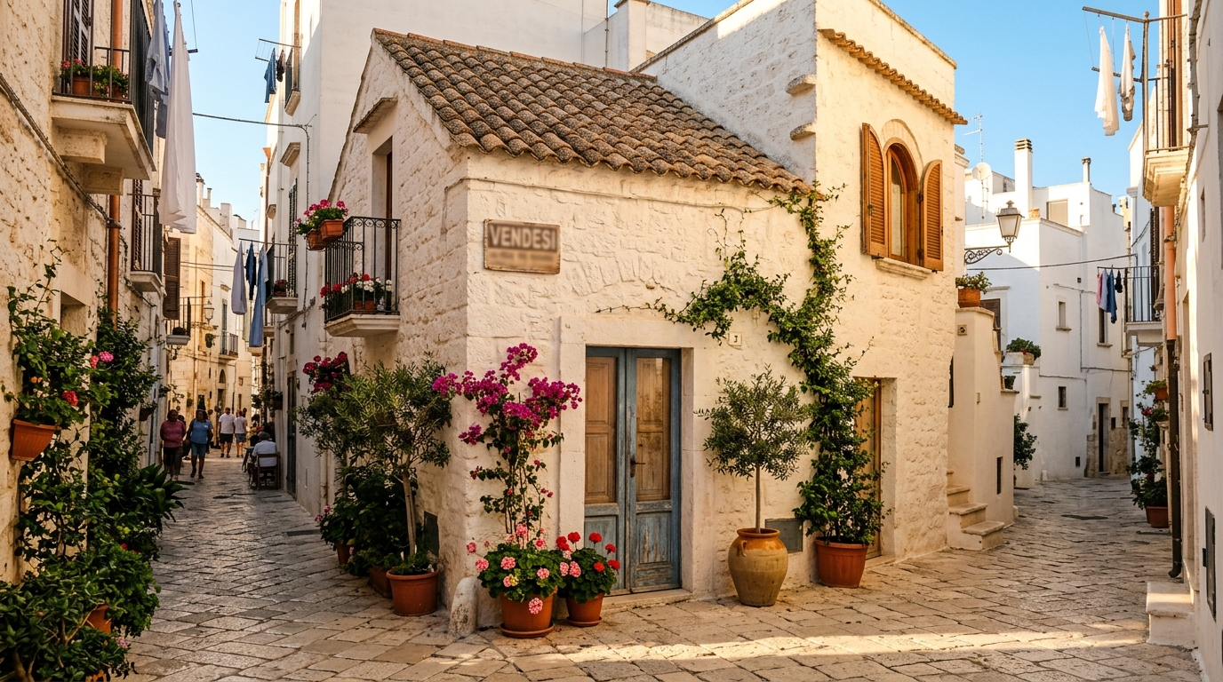 Maison typique des Pouilles dans une ruelle ensoleillée
