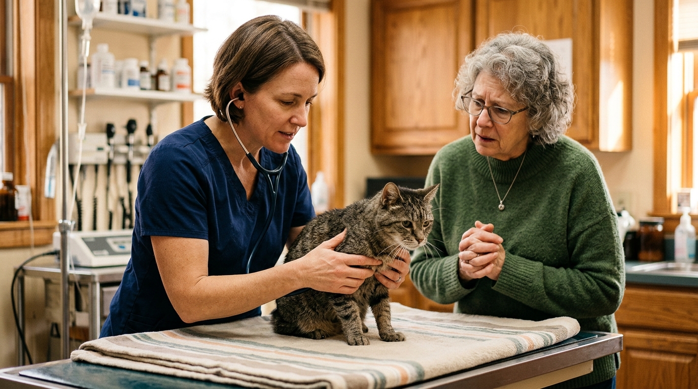 Vétérinaire examinant un chat âgé en cabinet