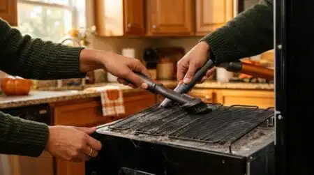 Nettoyage de la grille arrière poussiéreuse d'un réfrigérateur