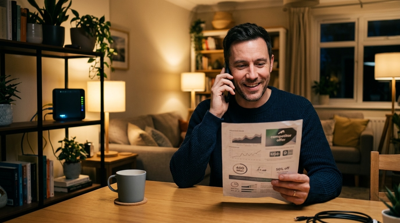 Homme négocie sa box internet par téléphone