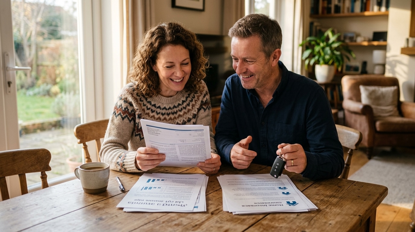 Couple compare ses devis d'assurance auto et habitation