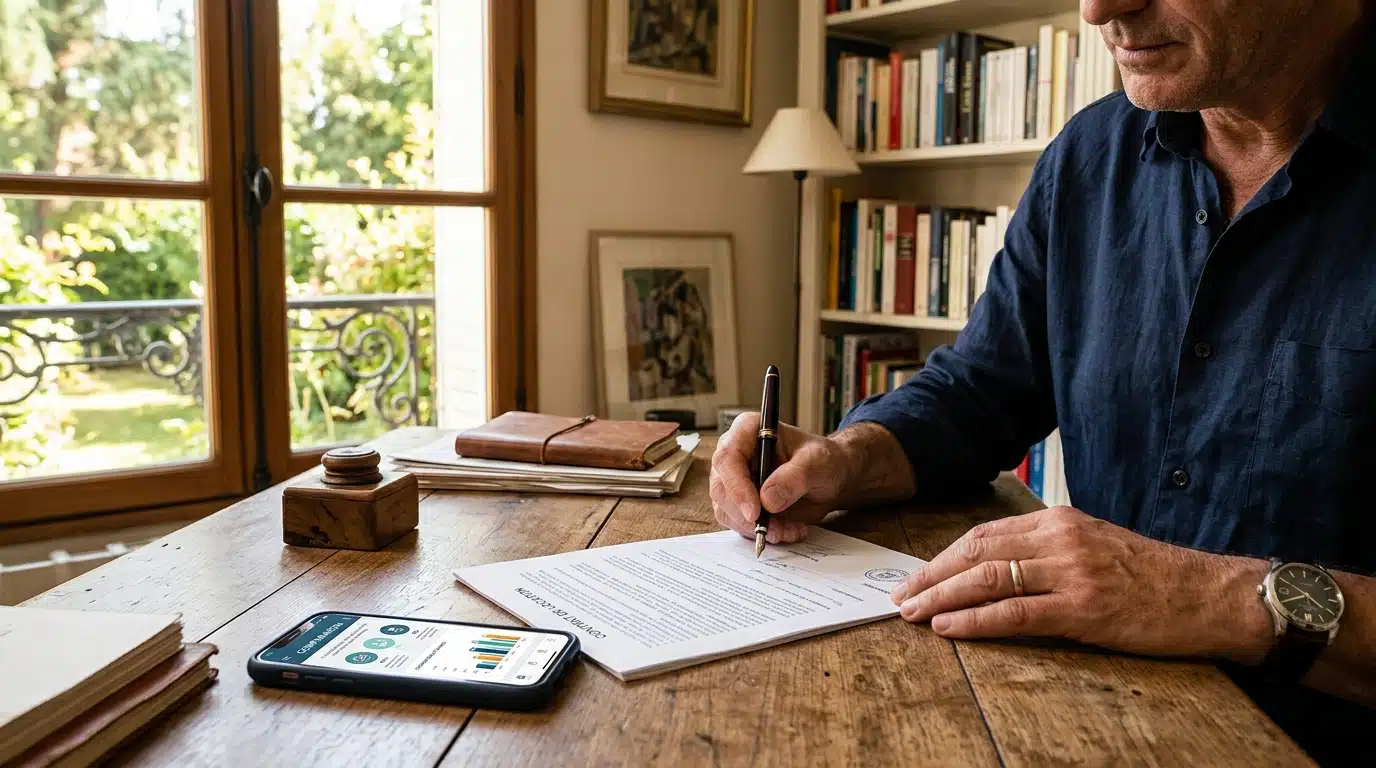 Homme signant un document de résiliation de contrat