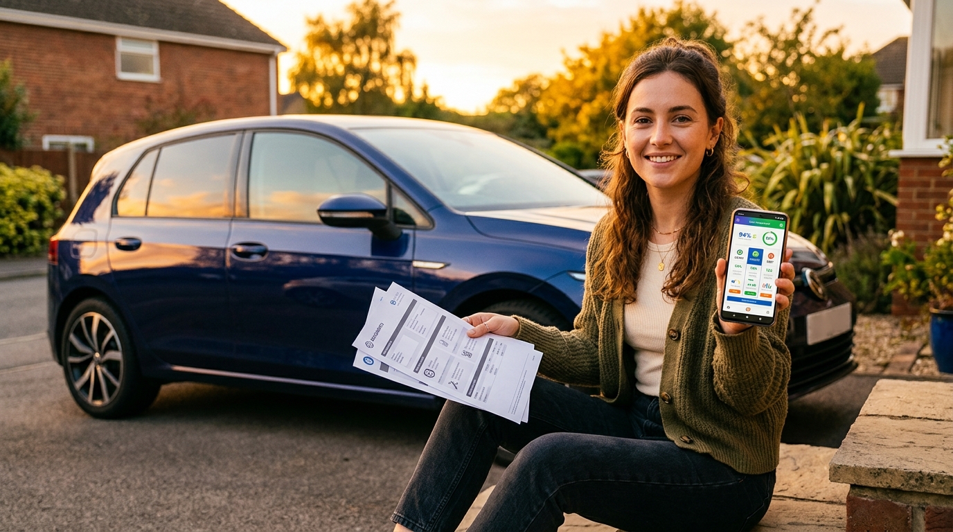 Femme comparant les offres d'assurance auto sur smartphone