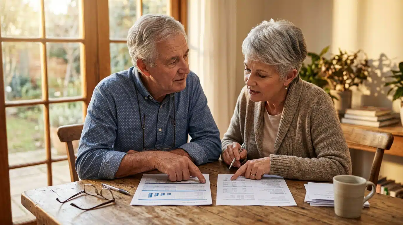 Couple senior comparant deux devis de mutuelle