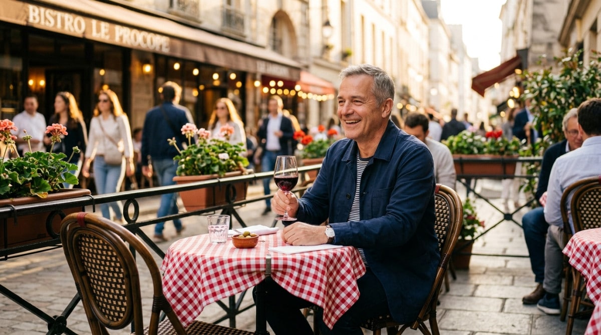 Nappe vichy rouge et blanc sur une table de bistrot français