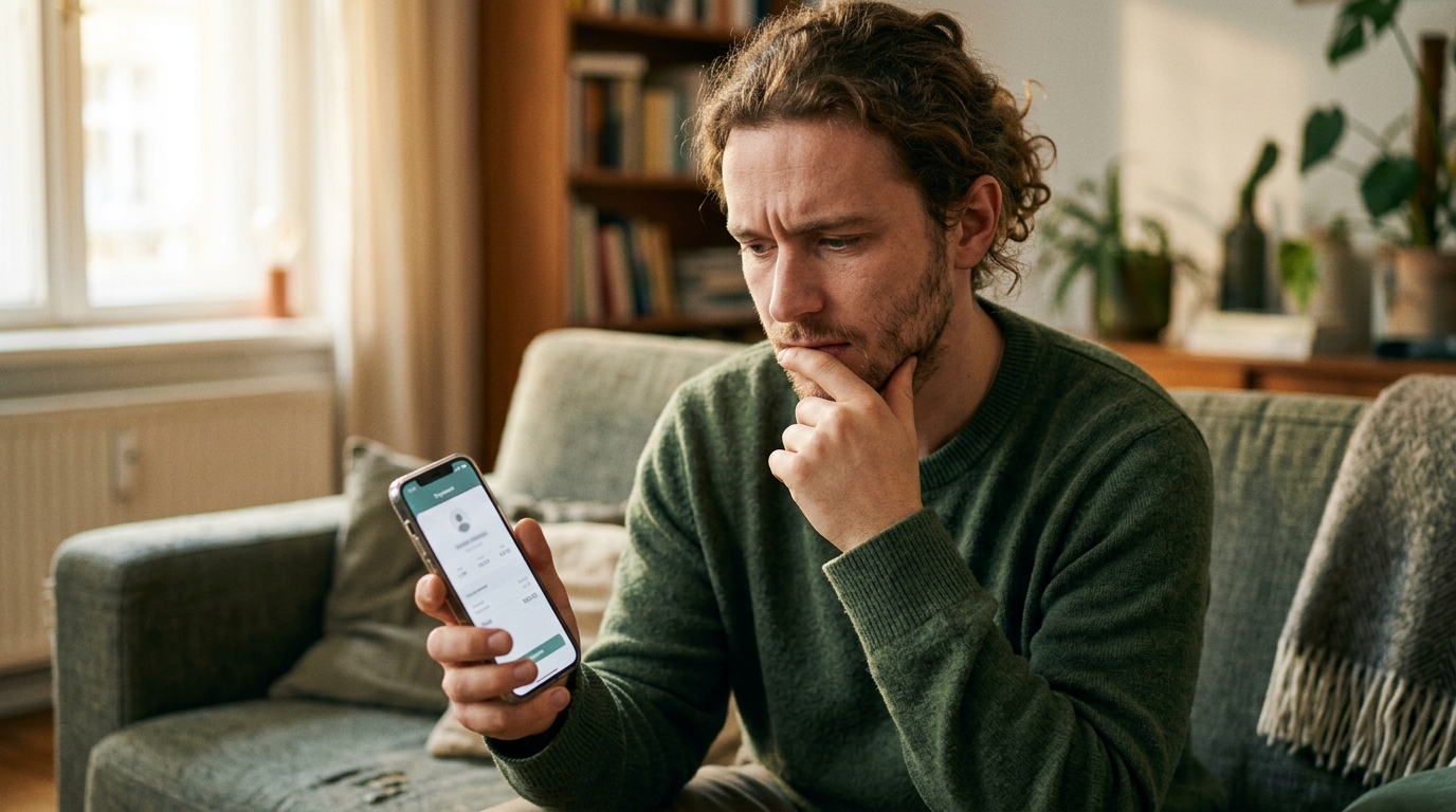 Personne consultant une facture d'abonnement sur smartphone